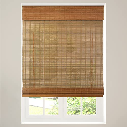 CALYX INTERIORS Cordless Bamboo Roman Shade Blind, Light Filtering, 30.5' W x 64' H, Ceylon Light Russet