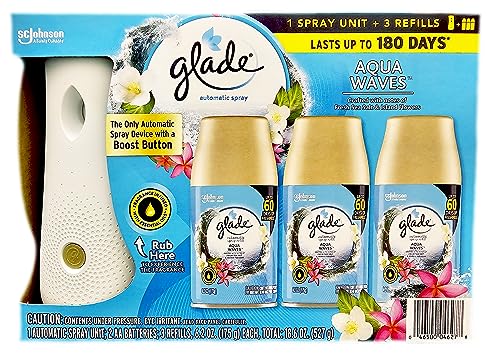 Glade, Automatic Spray Air Freshener 1 Holder + 3 Refills - Aqua Wves - 18.6 Ounce