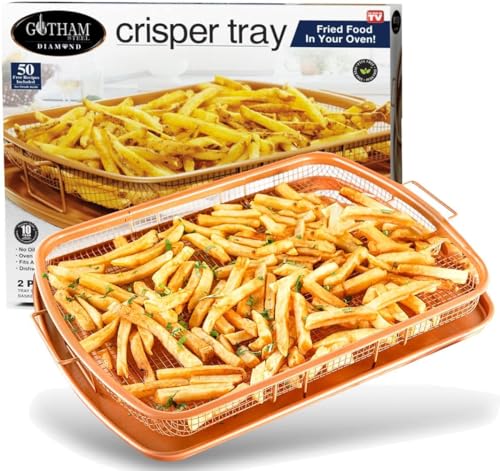 Gotham Steel Crisper Tray for Oven, 2 Piece Nonstick Copper Crisper Tray and Basket, Air Fry in your Oven, Great for Baking and Crispy Foods, As Seen on TV – Extra Large Size, 13.4” x 11.4”