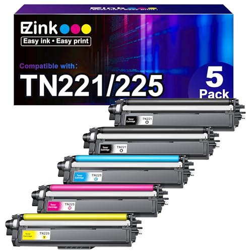 E-Z Ink (TM TN221 TN225 Compatible Toner Cartridge Replacement for Brother TN-221 TN-225 to Use with MFC-9130CW HL-3170CDW HL-3140CW MFC-9340CDW MFC-9330CDW (2 Black 1 Cyan 1 Magenta 1 Yellow, 5 Pack)