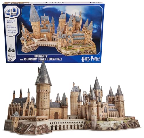 4D Build, Harry Potter Deluxe Hogwarts Castle with Astronomy Tower & Great Hall Over 2ft. Wide Model Kit 384 Pcs 3D Puzzles for Adults & Teens 12+