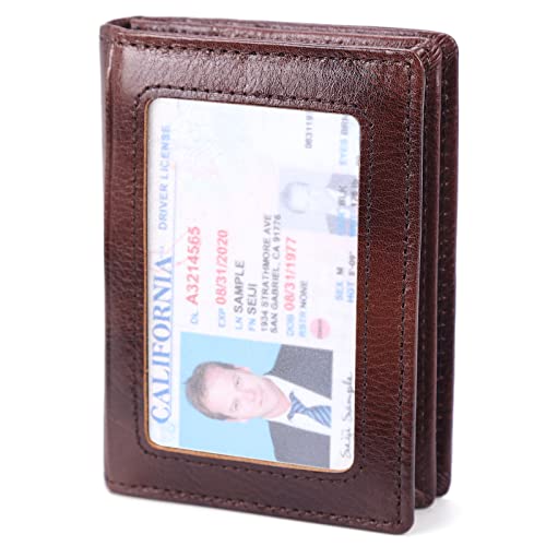 compalo RFID Blocking Front Pocket Minimalist Slim Leather Bifold Wallet Credit Card Case Holder ID Window