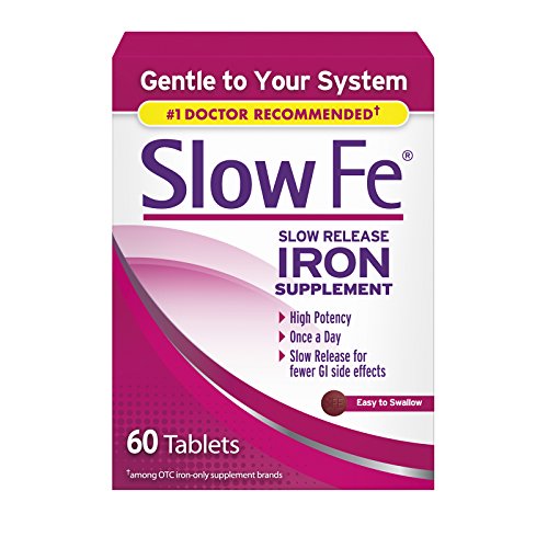 Slow Fe 45mg Iron Supplement for Iron Deficiency, Slow Release, High Potency, Easy to Swallow Tablets - 60 Count