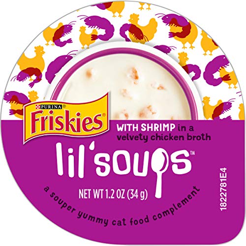 Purina Friskies Natural, Grain Free Wet Cat Food Lickable Cat Treats, Lil' Soups With Shrimp in Chicken Broth - (Pack of 8) 1.2 oz. Cups