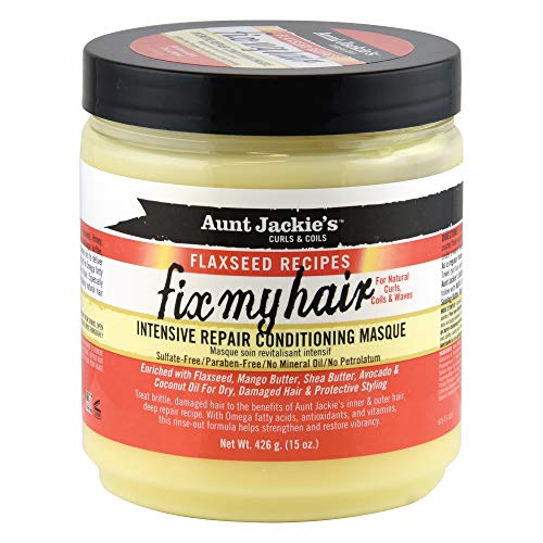 Aunt Jackie's Flaxseed Recipes Fix My Hair, Intensive Repair Conditioning Masque, Helps Prevent and Repair Damaged Hair, 15 Ounce jar