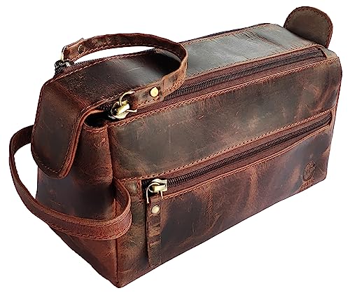 Leather Toiletry Bag for Men - Hygiene Organizer Travel Dopp Kit By Rustic Town (Walnut Brown)