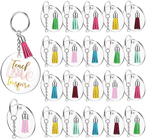 JINMURY 120 Pcs 2 Inch Acrylic Keychain Blanks | Clear Acrylic Circle Discs with Hole, Come with Silver 30 Tassles and 30 Keychain Rings, Perfect for DIY Keepsake, Monogram Keychains