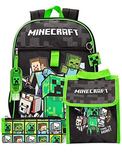 Minecraft Kids School Backpack and Lunch Box 5 Pieces One Size, Black, One Size, Black, One Size, Black, Taille unique