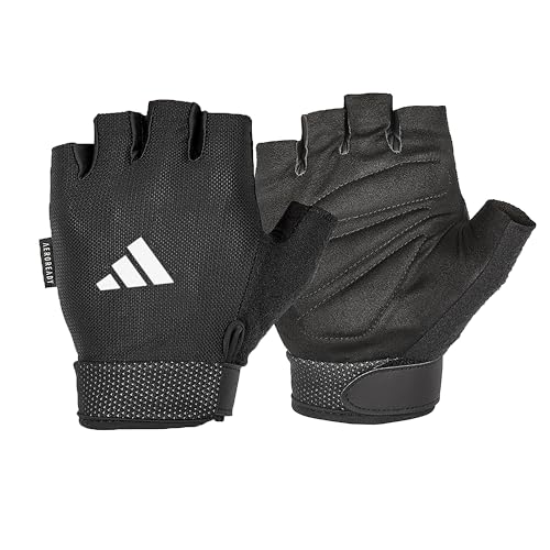 adidas Essential Adjustable Fingerless Gloves for Men and Women - Padded Weight Lifting Gloves - Adjustable Wrist Straps for Tailored, Secure Fit - White, Medium