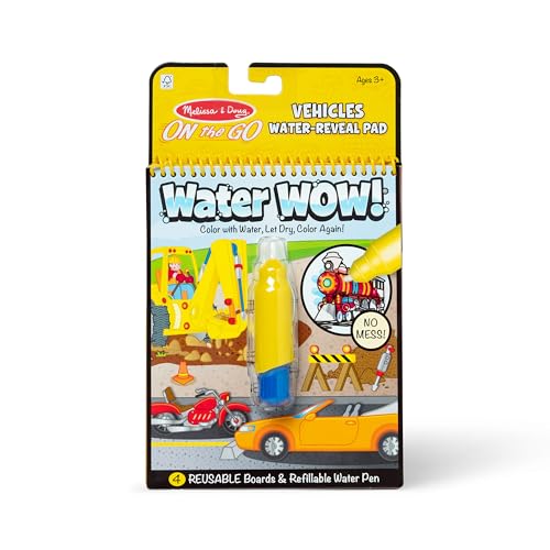 Melissa & Doug On the Go Water Wow! Reusable Water-Reveal Activity Pad - Vehicles - Stocking Stuffers, Mess Free Coloring Books For Toddlers Ages 3+, Travel Toys, Multicolor, 10.0 x 6.0 x 1.25