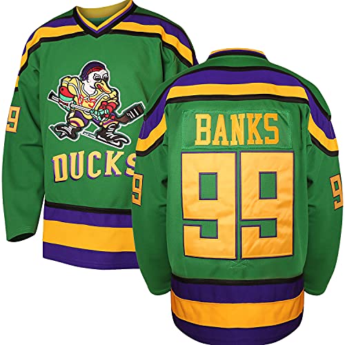 Adam Banks #99 Mighty Ducks Movie Hockey Jersey White Green Black(Green, Medium)