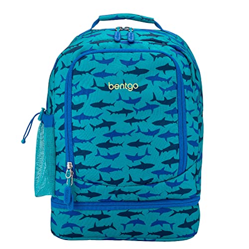 Bentgo Kids 2-in-1 Backpack & Insulated Lunch Bag - Durable 16” Backpack & Lunch Container in Unique Prints for School & Travel - Water Resistant, Padded & Large Compartments (Shark)