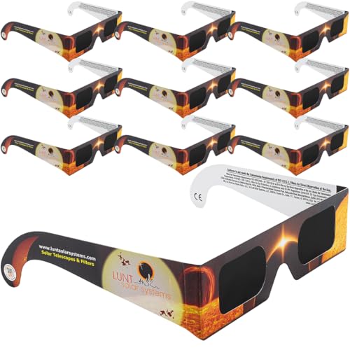 Lunt Solar Systems 10 Pack Premium, Solar Eclipse Glasses Approved 2024, ISO and CE Certified Optical Quality Safe Shades for Direct Sun Viewing for Solar Eclipse