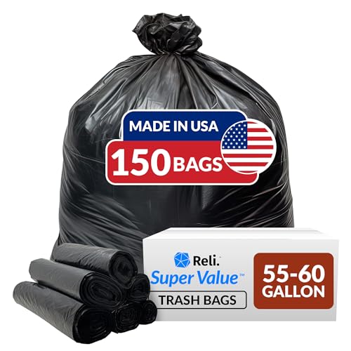 Reli. 55-60 Gallon Trash Bags Heavy Duty | 150 Bags | 50-60 Gallon | Large Black Garbage Bags | Made in USA