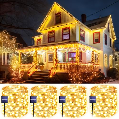 Ornnut 4-Pack Solar String Lights Outdoor with 8 Modes, Total 400LED 160FT Solar Fairy Lights, IP65 Waterproof Bright Fairy Lights for Garden Patio Yard Tree Wedding Christmas Decoration (Warm White)