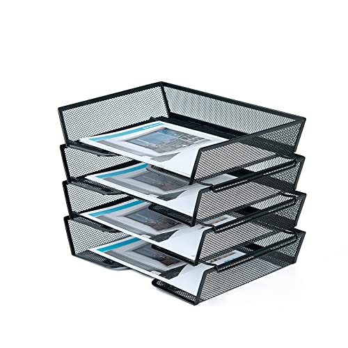 SETTFRFE 4-Tier Letter Tray Desk Organizer, Mesh Stackable File Trays for Desk, Desktop Paper Sorter Literature Organizer Rack for Home, Office, School, Black.