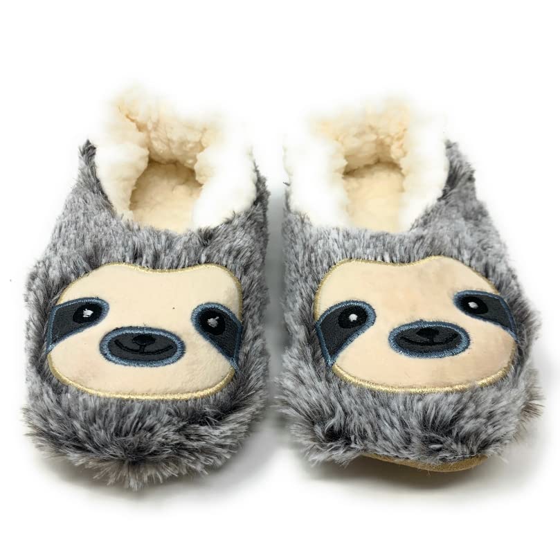 Women's Cozy Slippers, Oooh Yeah Sherpa Socks Funny Fluffy Fuzzy Animal Comfy Soft House Slippers (M, Sloth Steps)