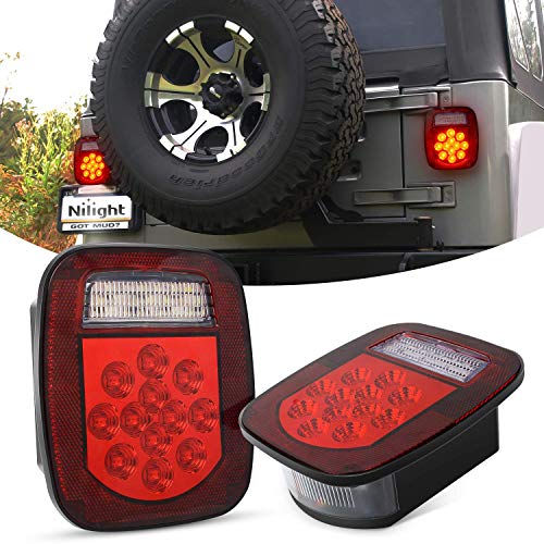 Nilight - TL-21 2PCS 39 LED Universal Stop Turn Tail Light for Truck Trailer Boat Jeep, 12V Stud Mounted Red/White Lamp, 2 Years Warranty