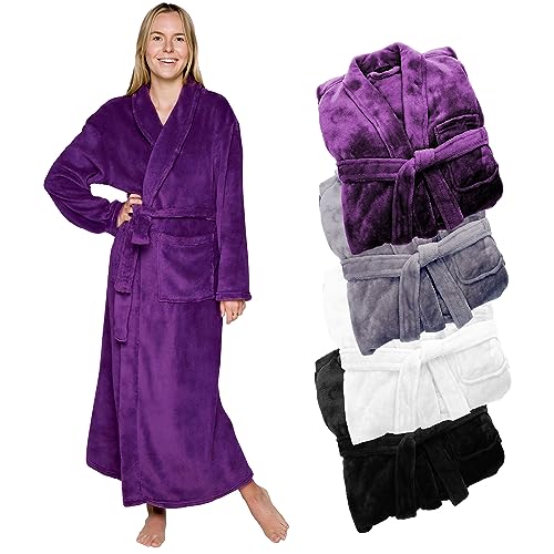 Silver Lilly Womens Plush Fleece Bath Robe, Fluffy Long Bathrobe, Great Gift for Mom, Grandma, Daughter, Sister, Wife, Friend