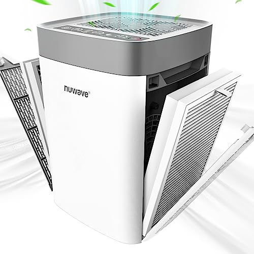 Nuwave Air Purifiers for Home Bedroom up to 1361 Sq Ft, Portable Air Purifier with Air Quality Sensor, H13 True HEPA & Carbon Filter Captures Pet Hair Dust Smoke,18dB, Packaging and Model May Vary