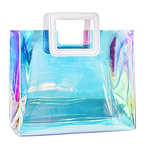 inheming Clear Holographic Tote Bag, Fashion Iridescent Handbag, Girls Cute Everyday Daily Tote, Party Gift Goodie Bags Bridesmaid Totes, Lunch Picnic Bag for Work, Beach, Stadium