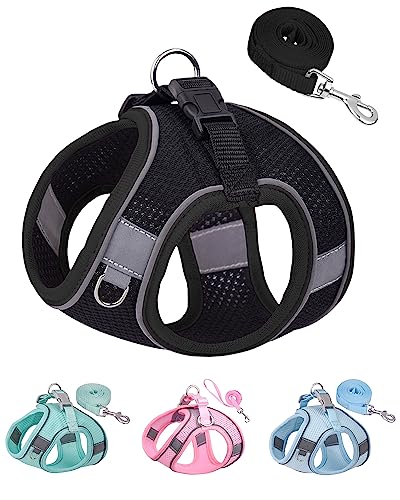 Solmoony Dog Harness for Small Medium Dogs No Pull, Puppy Harness and Leash Set, Puppy Harness for Small Dogs, Step in Harness for Small Dogs, Small Dog Harness, mesh Dog Harness. (Black, XS)