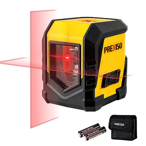 PREXISO Laser Level Self-Leveling - Cross Line Laser Level, 50FT Line leveler Tool for Hanging Pictures,Wall Writing Painting with LED Indicator, 2 AA Batteries & Carry Bag