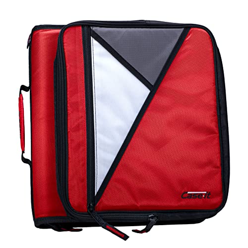 Case-it The Universal Zipper Binder - 2 Inch O-Rings - Padded Pocket That Holds up to 13 Inch Laptop/Tablet - Multiple Pockets - 400 Page Capacity - Comes with Shoulder Strap - Fire Engine Red LT-007