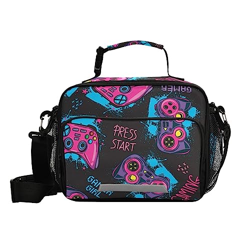 KOCOART Doodles Joystick Gamepad Lunch Bag for Women Men Gaming Insulated Cooler Tote Bag with Adjustable Shoulder Strap Large Capacity Reusable Leakproof Picnic Lunch Box Outdoor for Adult Office