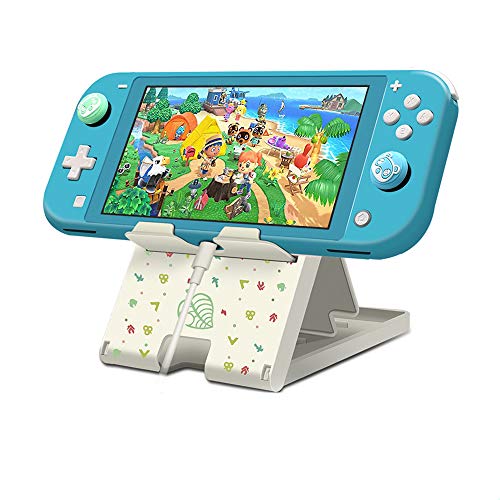 Busjoy Stand for Nintendo Switch, Steam Deck, Switch OLED, Switch Lite, Cute Game Theme for Animal Crossing, Angle Adjustable Holder, Portable Foldable Non-Slip Bracket-White