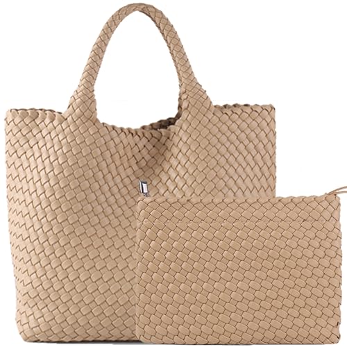 JINMANXUE Fashion Woven Bag Shopper Bag Travel Handbags and Purses Women Tote Bag Large Capacity Shoulder Bags (Apricot)