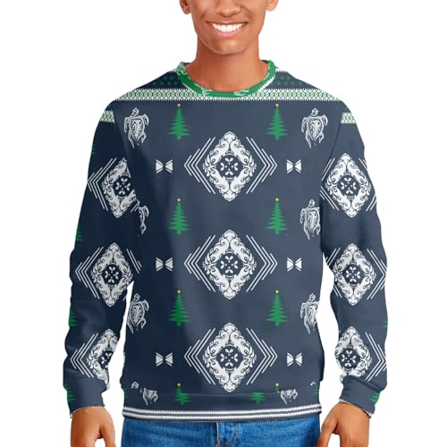 LOAIHA Men's Long Sleeves Ugly Christmas Tree Winter Holiday Long Sleeve Crewneck Sweater Pullover Ugly Christmas Sweater for Men 3XL