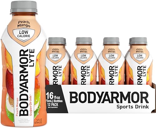 BODYARMOR LYTE Sports Drink Low-Calorie Sports Beverage, Peach Mango, Coconut Water Hydration, Natural Flavors With Vitamins, Potassium-Packed Electrolytes, Perfect For Athletes, 16 Fl Oz (Pack of 12)