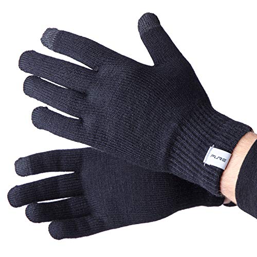 Wool Ski Glove Liner with Touch Screen Technology – Premium Merino Wool Winter Gloves for Skiing, Cold Weather (L, Black)