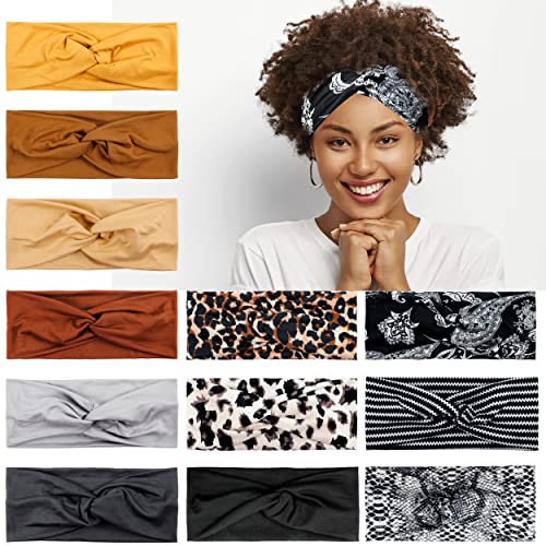 LOTUS78,12 pack Multicolor Non Slip Trendy Headbands for women and Girls.Thick Elastic classy Boho Hairbands for Running, Exercise & Yoga