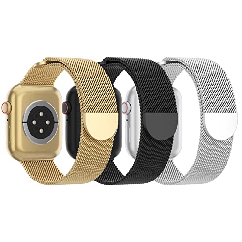 Steezrd 3 Pack Stainless Steel Mesh Magnetic Loop Bands for Apple Watch 38mm 40mm 41mm 42mm 44mm 45mm 49mm