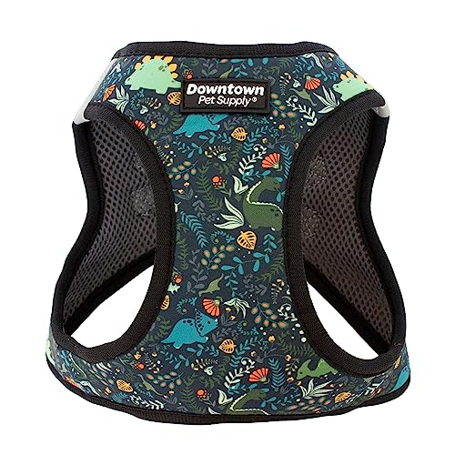 Downtown Pet Supply Step in Dog Harness for Small Dogs No Pull, Large, Dinosaur - Adjustable Harness with Padded Mesh Fabric and Reflective Trim - Buckle Strap Harness for Dogs