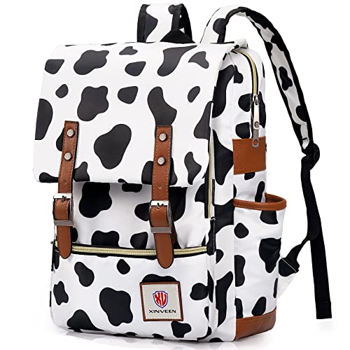 Xinveen Vintage Backpack School Bag College Daypack Slim Travel Rucksack Cow