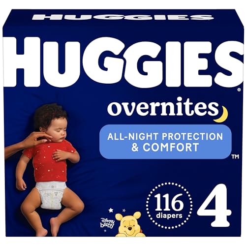 Huggies Size 4 Overnites Baby Diapers: Overnight Diapers, Size 4 (22-37 lbs), 116 Ct (2 Packs of 58)