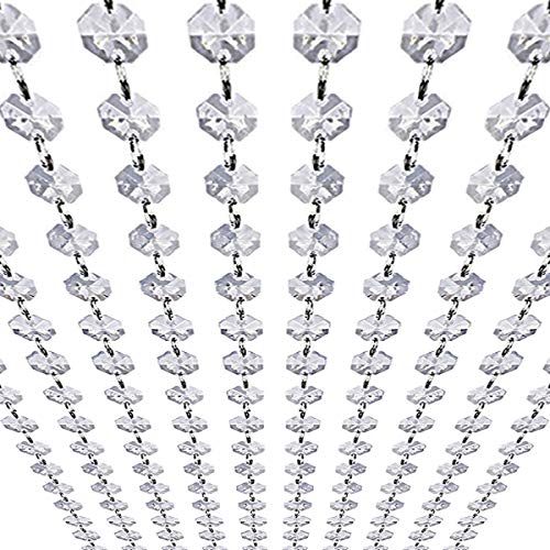 33ft K9 Glass Crystal Garland Strands - Hanging Chandelier Gem Bead Chain - 14mm Clear Octagon Prism Diamond String Decorations for Wedding Party Manzanita Centerpiece Christmas Tree