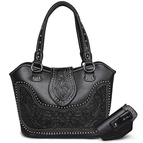Montana West Ladies Tooled Hobo Purse Fashion Tote Bag with Detachable Holster WRLH-8005BK