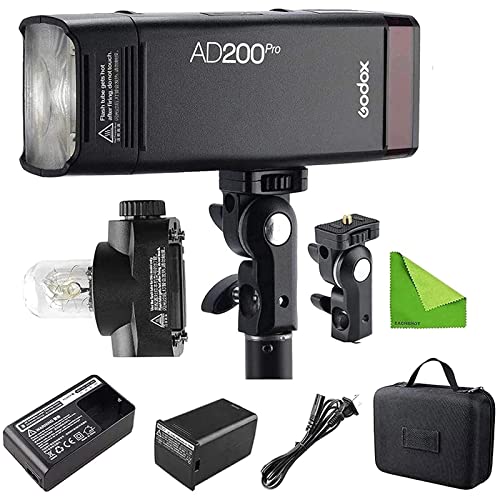 GODOX AD200 Pro AD200Pro 200Ws 2.4G Flash Strobe, 1/8000 HSS, 500 Full Power Flashes, 0.01-1.8s Recycling, 2900mAh Battery, Bare Bulb/Speedlite Fresnel Flash Head Pocket Flash Monolight