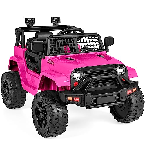 Best Choice Products 12V Kids Ride On Truck Car w/Parent Remote Control, Spring Suspension, LED Lights, AUX Port - Hot Pink