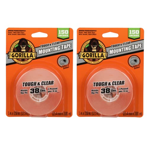 Gorilla Tough & Clear Double Sided Adhesive Mounting Tape, Extra Large, 1' x 150', Clear, (Pack of 2)