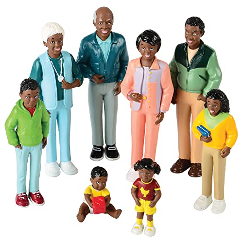 Creative Minds Marvel Education African American Family Toy Figure Set for Kids Ages 3+, Set of 8 Inclusive and Diverse Dollhouse Toy Figurines, Multicolor