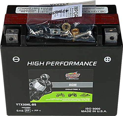 Interstate Batteries YTX20HL-BS 12V 18Ah Powersports Battery 310CCA High-Performance AGM Rechargeable Replacement for Motorcycles, ATVs, UTVs, Jet Skis, Snowmobiles (CYTX20HL-BS)