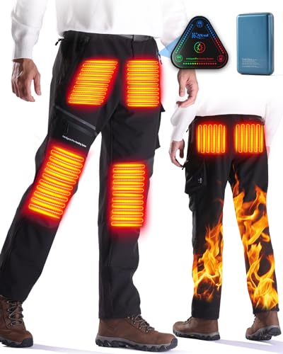 Axnol Heated Pants with 20000mAh Battery Pack Electric Heated Snow Hiking Pants Winter Softshell Outdoor Trousers (XL, Black)