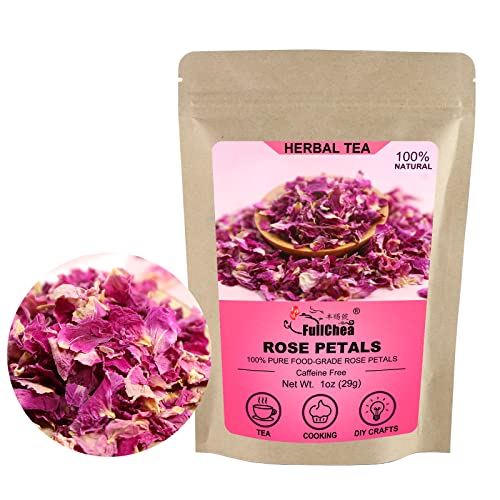 FullChea - Dried Rose Petals - 1oz/29g - Edible Flowers Real Rose Petals - Non-GMO - Caffeine-free - Use in Tea, Baking, Crafting