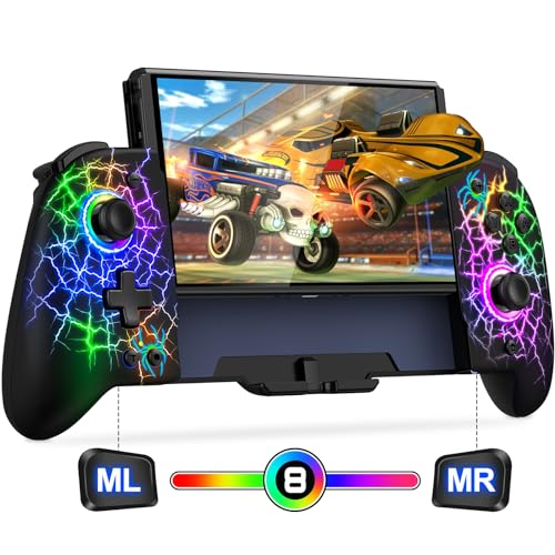 Switch Controllers, Hall Effect Joystick (No Drift) Switch Joypad for Nintendo Switch/OLED, Full-Size Grip Wireless Switch Pro Controller with 9 Color Lights. Ideal for Those Who Prefer Handheld Mode
