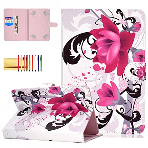 Universal Case for 7 inch Tablet, Techcircle PU Leather Slim Folio Magnet [Card Pocket] Stand Cover for All 6.5'-7.5' Tablet, for Samsung Galaxy Tab 7.0 / Google Nexus 7 / Fire 7, Orchids